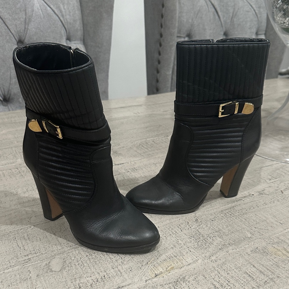 Vince Camuto  Black Ankle Boots with Gold Accents 6.5